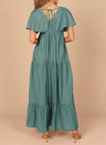 Acelitt Women's Maxi Dress V Neck Short Sleeve Black Size Small