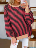 Womens Oversized Sweatshirt Cotton Long Sleeve Pullover Wine Purple Size L