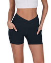 ODODOS Gathered Cross Waist Yoga Shorts with Pockets Navy Size XS