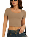 LOMON Women's Slim Fit Summer T-Shirt Short Sleeve Scoop Neck White Size XL