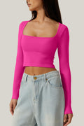 Meyeeka Women's Azalea Long Sleeve Cropped Seamless Scoop Neck Top Size M