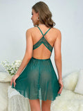 Verdusa Women's Mesh Babydoll Nightdress Crisscross V Neck Green Size S