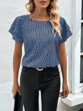 SOLY HUX Women's Ruffle Short Sleeve Blouse Casual Round Neck Blue Black Size S