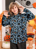 Boys Halloween Ghost Pumpkin Long Sleeve Button-Up Shirt Size 7-8