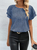 SOLY HUX Women's Ruffle Short Sleeve Blouse Casual Round Neck Blue Black Size S