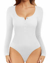 MANGOPOP Long Sleeve Ribbed Bodysuit Tummy Control Henley Scoop Neck Size S