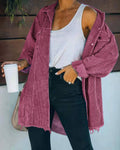 Hixiaohe Women's Corduroy Oversized Shirt Jacket Coat Light Wine Size S