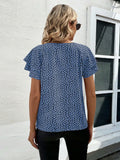 SOLY HUX Women's Ruffle Short Sleeve Blouse Casual Round Neck Blue Black Size S
