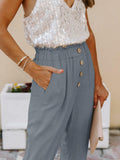 NIMIN Women's High Waisted Paper Bag Work Pants Blue Grey Size 2XL