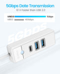 ORICO USB C Hub 3-Port USB 3.1 to USB 3.0 Adapter White 0.5ft Cable