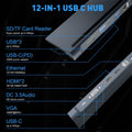 BOVONO USB C Docking Station 12-in-1 Dual 4K HDMI 87W PD USB for Laptop