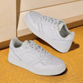 JABASIC Women Genuine Leather Platform Sneakers Lace-Up White/Fuchsia Size 7
