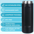 Sports Water Bottle 1L Leakproof Portable Black Gym Outdoor Travel