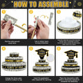 3 Tier Black Gold Graduation Cap Cake Party Decor Gifts Class of 2025