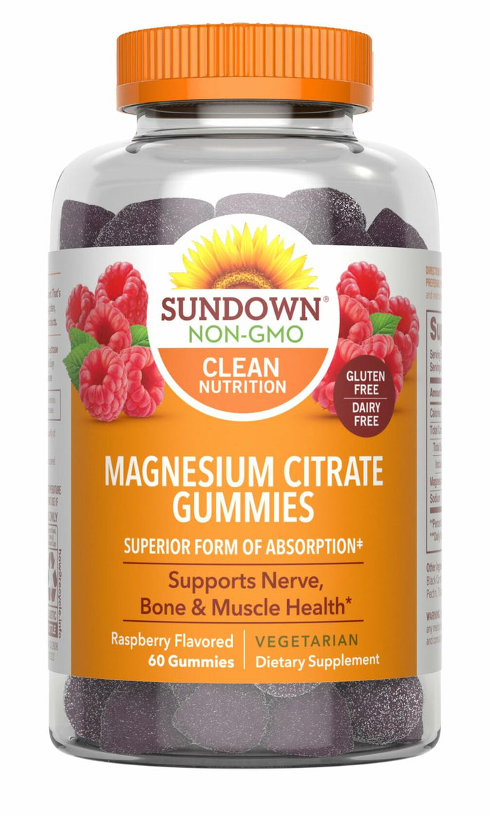 BestBy06/25 Sundown Magnesium Citrate Gummies Raspberry Flavor 60 Count