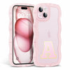 Hasoncase iPhone 13 Case Personalized Initials Curly Wave TPU Clear Pink 6.1"