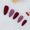 Yersunsy 24Pcs Almond Long Press On Nails Glitter Bling Wine Red