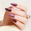 Yersunsy 24Pcs Almond Long Press On Nails Glitter Bling Wine Red