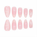 RUOKEXIN Pink Press On Nails Medium Almond French White Tip Glitter Leaves