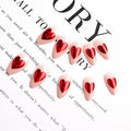 Valentine's Day Press On Nails Red French Tip Heart Design 24PCS Medium Size