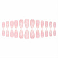 RUOKEXIN Pink Press On Nails Medium Almond French White Tip Glitter Leaves