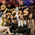 New Year 2025 Backdrop 10x8ft Champagne Clock Firework Photo Booth