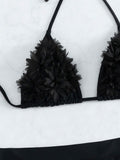 OYOANGLE Women's 3-Piece Halter Triangle Bikini Swimsuit Mesh Skirt Black M