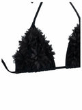 OYOANGLE Women's 3-Piece Halter Triangle Bikini Swimsuit Mesh Skirt Black M