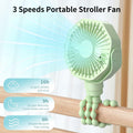 Lerat Portable Stroller Fan 3-Speed Rechargeable Clip-On Green