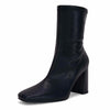 Coutgo Women’s Square Toe Mid Calf Booties Faux Leather Black Size 7.5