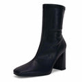 Coutgo Women’s Square Toe Mid Calf Booties Faux Leather Black Size 7.5