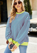 Pmgarmi Oversized Crewneck Striped Sweatshirt Women Pink Green Size XL