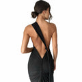 Women's Sexy Open Back Bodycon Maxi Dress Sleeveless Black Size S
