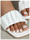 Verdusa Women's Square Toe Ruched Flat Slip On Sandals White Size 7.5