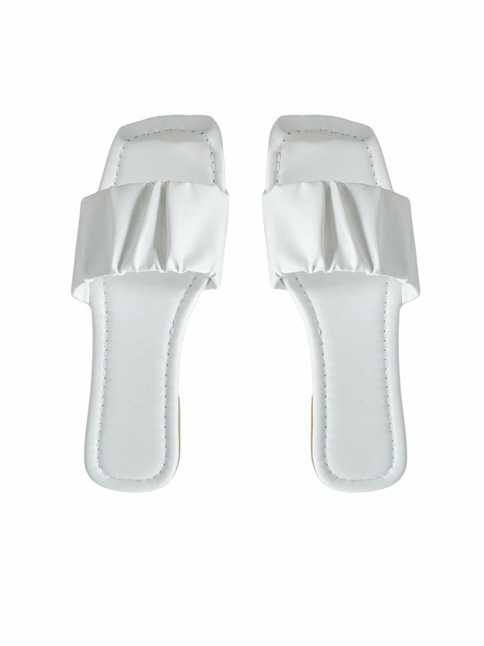 Verdusa Women's Square Toe Ruched Flat Slip On Sandals White Size 7.5