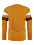 COZYEASE Men's Color Block Striped Long Sleeve Tee Mustard Yellow Size XL