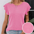 levaca Womens Ribbed Ruffle Short Sleeve Top Blue Size L
