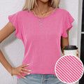 levaca Womens Ribbed Ruffle Short Sleeve Top Blue Size L