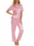 Women's Plus Size Pajama Set Short & Long Sleeve Top with Pants Size M Pink