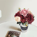 XDDCPWL Faux Silk Roses Flower Arrangement Pink Red Beige Vase Decor