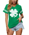 Women St Patricks Lucky Green V Neck T Shirt Gold Shamrock Size M