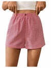 Verdusa Women's Plaid Print Elastic Waist Casual Shorts Red White Size S