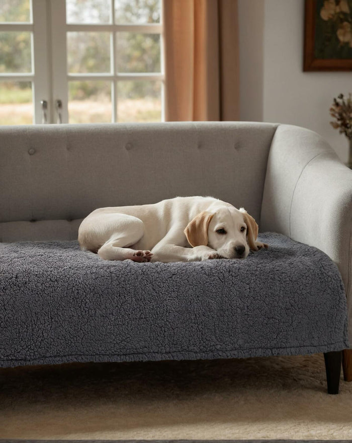Waterproof Stuffed Dog Bed Cover Blanket Reversible Paw Print Grey 52x82