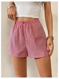 Verdusa Women's Plaid Print Elastic Waist Casual Shorts Red White Size S