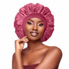 Satin Bonnet 2 Pack Silk Hair Bonnets Black Peacock Blue Pink