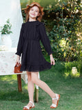 WULFUL Girls Long Sleeve A-line Belted Dress Navy Size 11-12