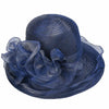 Women Organza Derby Sun Hat Kentucky Fascinator Flower Bridal Straw Navy