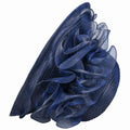 Women Organza Derby Sun Hat Kentucky Fascinator Flower Bridal Straw Navy
