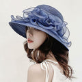Women Organza Derby Sun Hat Kentucky Fascinator Flower Bridal Straw Navy