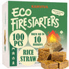 KAMVIVA Fire Starters Rice Straw Food Grade Wax 100 Squares Natural